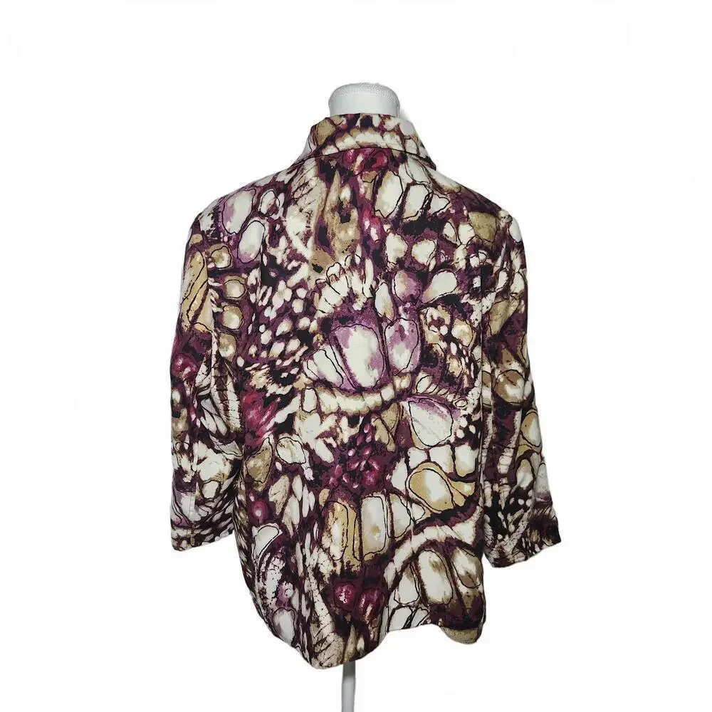 Alfred Dunner Womens Blazer Size 20 Burgundy Multi Print